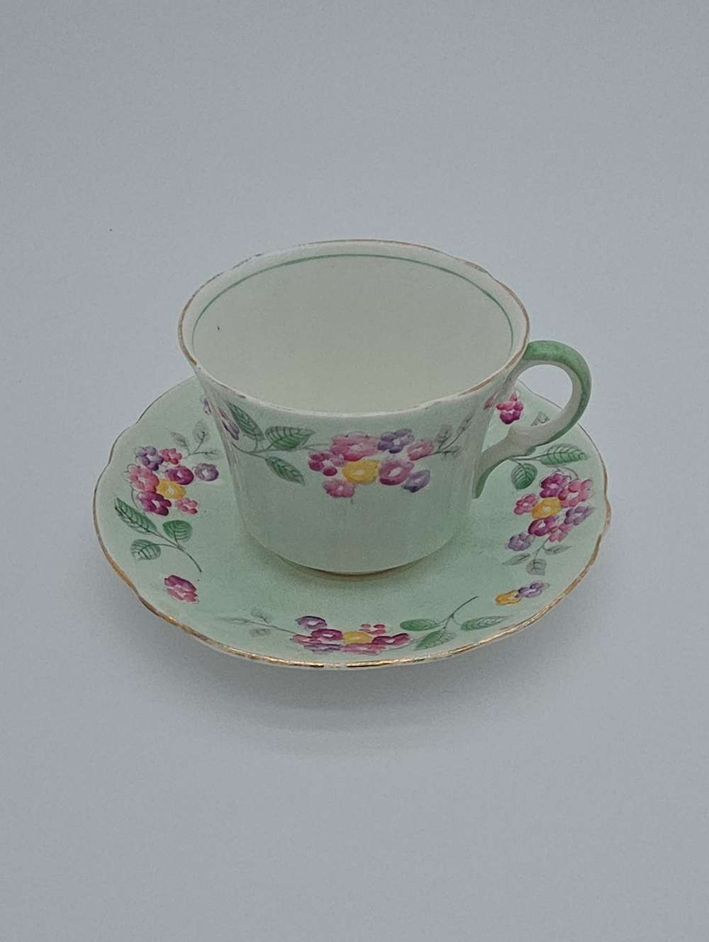 Vintage Foley E.B. Co. English Bone China Teacup  Saucer Set  Pale Green Flowers